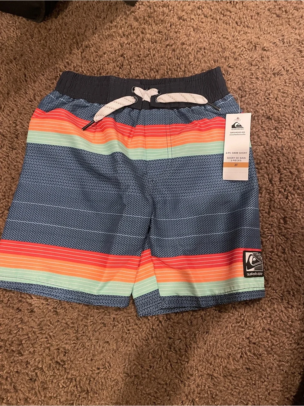 NWT - Quiksilver Kids' Orange Rash Guard & Striped Boardshort Set